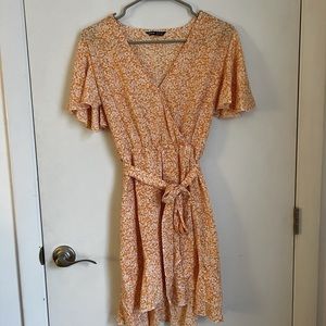 Orange Floral Wrap Dress